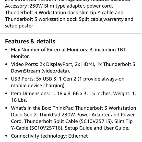 Thunderbolt 3 Workstation Dock - 170W NEW - Picture 14 of 14